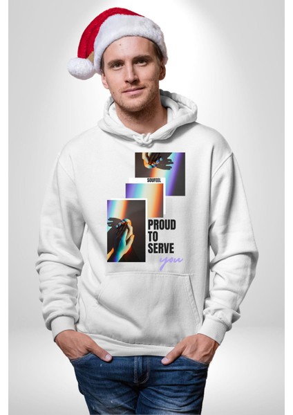 El Ele Aşk ve Dostluk Gökkuşağı Sevgi Kadın Erkek Baskılı Üç Iplik Beyaz Kapüşonlu Hodie Sweatshirt