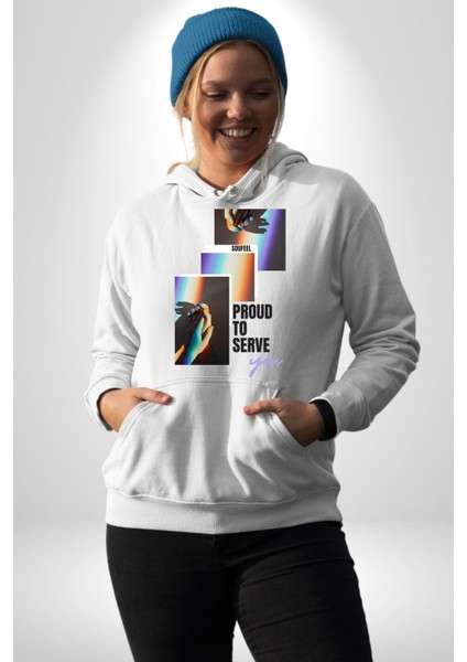 El Ele Aşk ve Dostluk Gökkuşağı Sevgi Kadın Erkek Baskılı Üç Iplik Beyaz Kapüşonlu Hodie Sweatshirt fiyatları