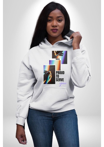 El Ele Aşk ve Dostluk Gökkuşağı Sevgi Kadın Erkek Baskılı Üç Iplik Beyaz Kapüşonlu Hodie Sweatshirt indirimleri