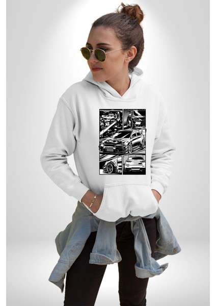 Hayat Bir Fırça Darbesidir Kadın Erkek Baskılı Üç Iplik Beyaz Kapüşonlu Hodie Sweatshirt modelleri