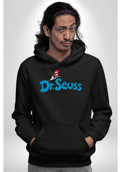 Dr.seuss Komik Şapka Logo Kadın Erkek Baskılı Üç Iplik Siyah Kapüşonlu Hodie Sweatshirt fırsatları