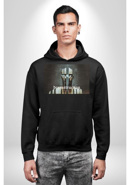 Yapı Bozun Techno Tarzı Kadın Erkek Baskılı Üç Iplik Siyah Kapüşonlu Hodie Sweatshirt fiyatları