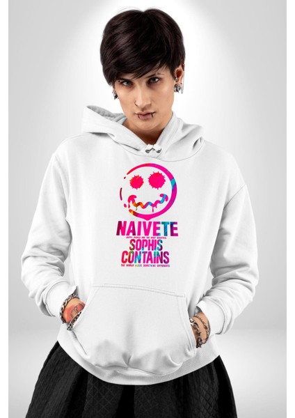 Gülen Rengarenk Surat Kadın Erkek Baskılı Üç Iplik Beyaz Kapüşonlu Hodie Sweatshirt fiyatları