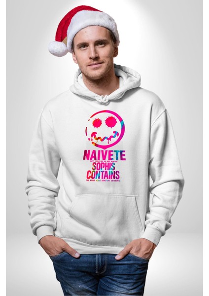 Gülen Rengarenk Surat Kadın Erkek Baskılı Üç Iplik Beyaz Kapüşonlu Hodie Sweatshirt indirimleri