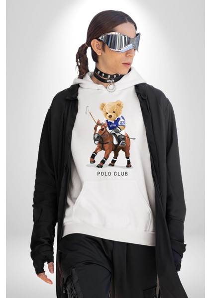 Jokey Tatlı Oyuncak Ayı Polo Kadın Erkek Baskılı Üç Iplik Beyaz Kapüşonlu Hodie Sweatshirt fiyatları
