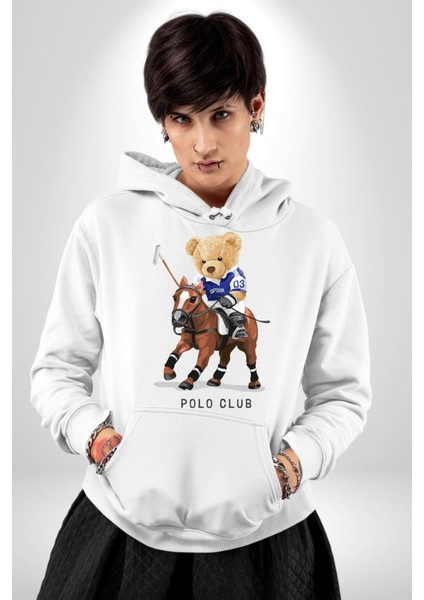 Jokey Tatlı Oyuncak Ayı Polo Kadın Erkek Baskılı Üç Iplik Beyaz Kapüşonlu Hodie Sweatshirt modelleri