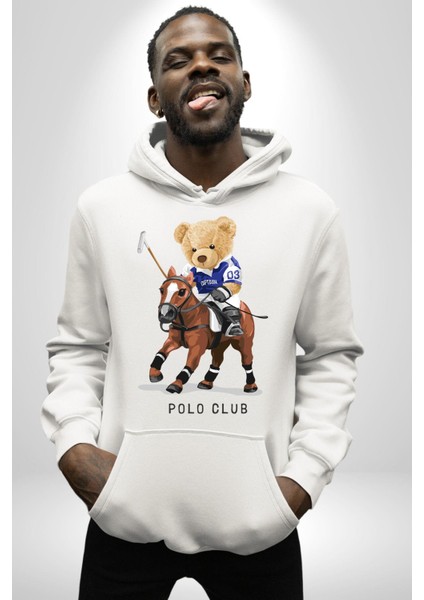 Jokey Tatlı Oyuncak Ayı Polo Kadın Erkek Baskılı Üç Iplik Beyaz Kapüşonlu Hodie Sweatshirt fırsatları
