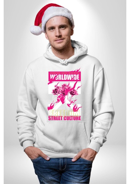 Dünya Çapında Özgürlük Sokak Tarzı Kadın Erkek Baskılı Üç Iplik Beyaz Kapüşonlu Hodie Sweatshirt