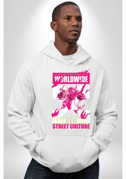 Dünya Çapında Özgürlük Sokak Tarzı Kadın Erkek Baskılı Üç Iplik Beyaz Kapüşonlu Hodie Sweatshirt modelleri