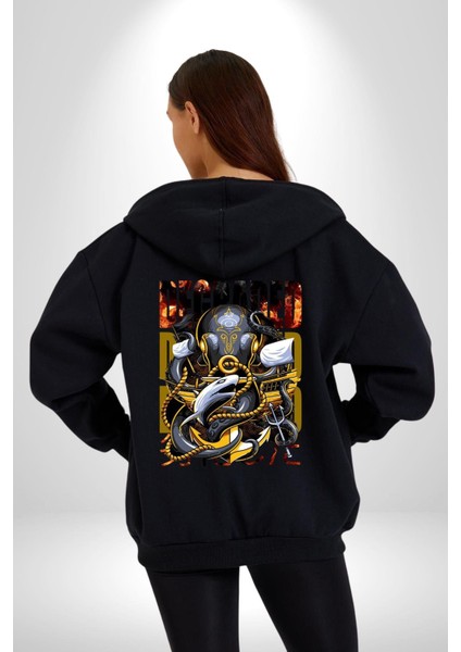 Gemi Düşmanı Savaşçı Kraken Kadın Erkek Baskılı Fermuarlı Kapüşonlu Hırka Sweatshirt