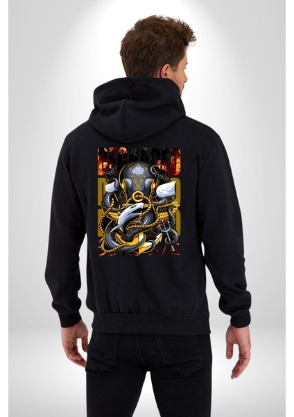 Gemi Düşmanı Savaşçı Kraken Kadın Erkek Baskılı Fermuarlı Kapüşonlu Hırka Sweatshirt