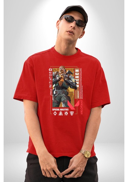 Breach Öncü Karakter Kadın Erkek Ön Baskılı Kırmızı Pamuklu Tişört Penye Klasik