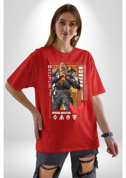 Breach Öncü Karakter Kadın Erkek Ön Baskılı Kırmızı Pamuklu Tişört Penye Klasik modelleri