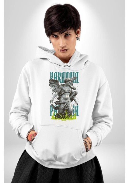 Kutsanmış Güvercin Kadın Erkek Baskılı Üç Iplik Beyaz Kapüşonlu Hodie Sweatshirt modelleri