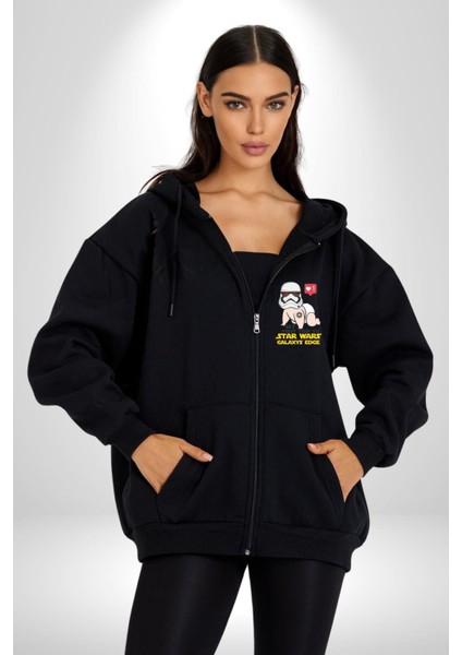 Star Wars Glaxy Edge Ilk Seyahatim Kadın Erkek Baskılı Fermuarlı Kapüşonlu Hırka Sweatshirt