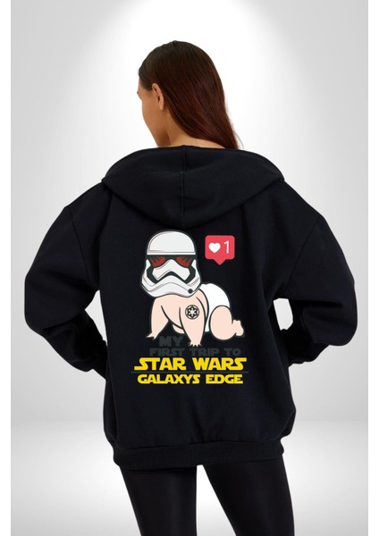 Star Wars Glaxy Edge Ilk Seyahatim Kadın Erkek Baskılı Fermuarlı Kapüşonlu Hırka Sweatshirt