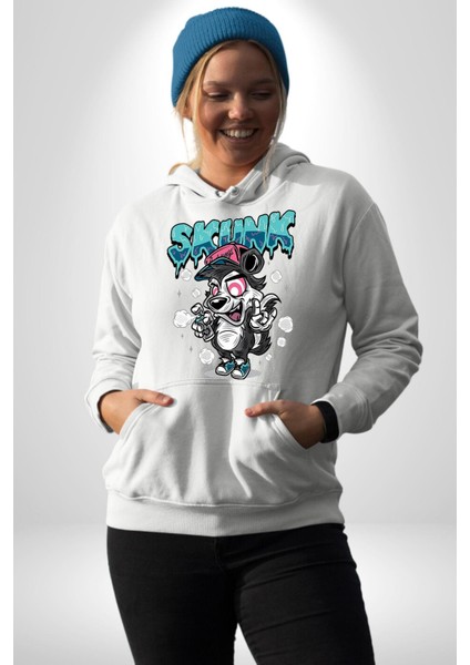 Şapkalı Kokarca Grafiti Kadın Erkek Baskılı Üç Iplik Beyaz Kapüşonlu Hodie Sweatshirt fiyatları