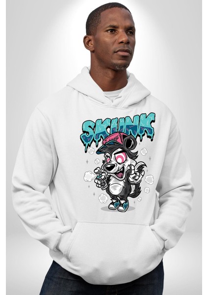 Şapkalı Kokarca Grafiti Kadın Erkek Baskılı Üç Iplik Beyaz Kapüşonlu Hodie Sweatshirt modelleri