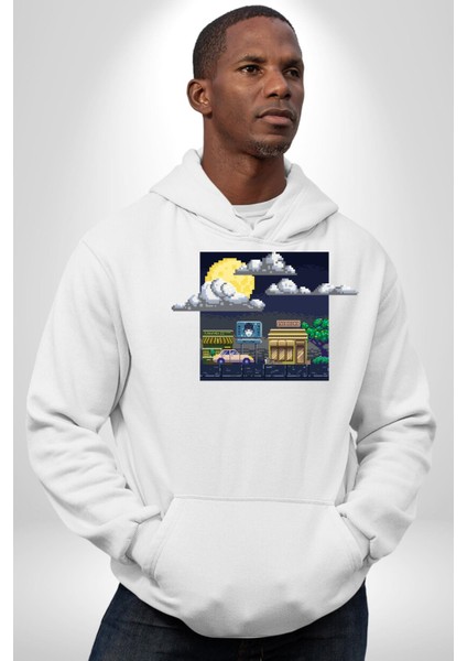 Retro Gece Vibe Oyun Kadın Erkek Baskılı Üç Iplik Beyaz Kapüşonlu Hodie Sweatshirt modelleri