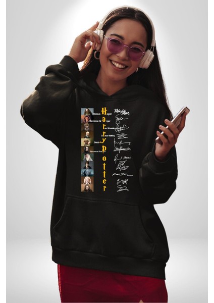 Efsane Film Serisi Ünlü Oyuncu Imzaları Kadın Erkek Baskılı Üç Iplik Siyah Kapüşonlu Hodie Sweatshirt