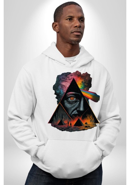 Gökkuşağı Mısır Piramitleri Mistik Kadın Erkek Baskılı Üç Iplik Beyaz Kapüşonlu Hodie Sweatshirt fiyatları