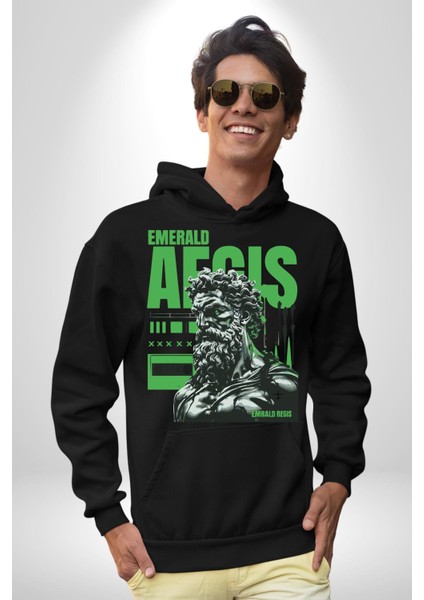 Öfke Ateşi Ares Yunan Tanrısı Kadın Erkek Baskılı Üç Iplik Siyah Kapüşonlu Hodie Sweatshirt fiyatları