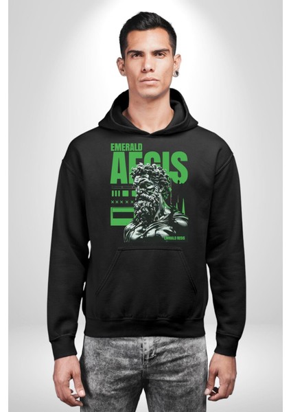 Öfke Ateşi Ares Yunan Tanrısı Kadın Erkek Baskılı Üç Iplik Siyah Kapüşonlu Hodie Sweatshirt indirimleri