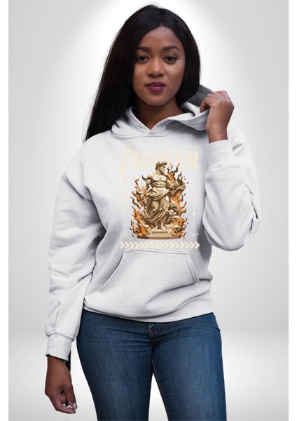 Cesaretli Yunan Askeri Sokak Tarzı Kadın Erkek Baskılı Üç Iplik Beyaz Kapüşonlu Hodie Sweatshirt