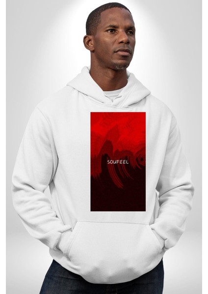 Kırmızı Renklerinin Sanatsal Uyumu Kadın Erkek Baskılı Üç Iplik Beyaz Kapüşonlu Hodie Sweatshirt modelleri