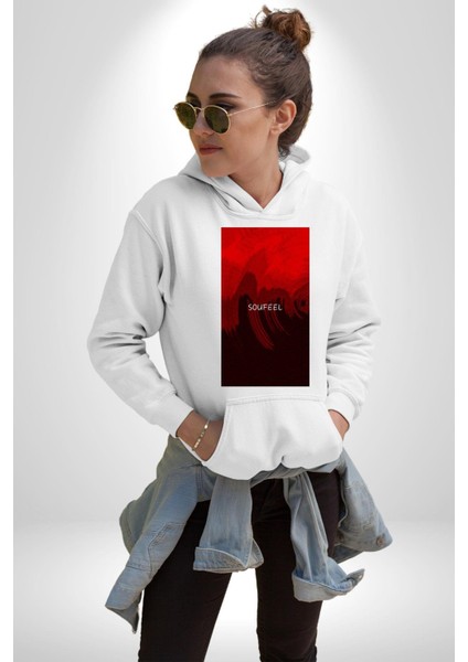 Kırmızı Renklerinin Sanatsal Uyumu Kadın Erkek Baskılı Üç Iplik Beyaz Kapüşonlu Hodie Sweatshirt fırsatları