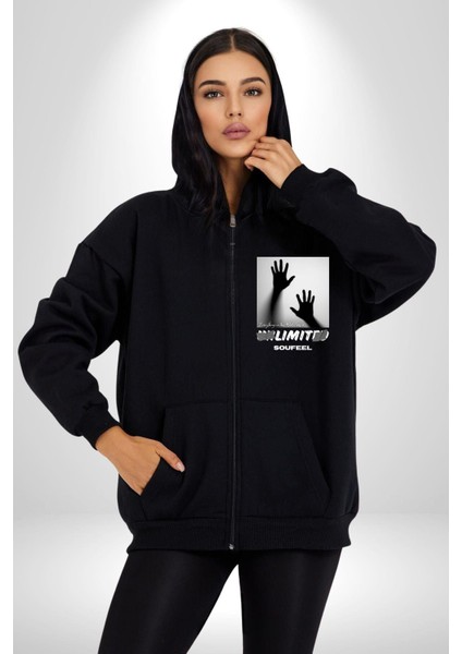 Bu Dünyada Her Şeyin Sınırsız Bir Sayısızlığı Vardır Kadın Erkek Baskılı Fermuarlı Kapüşonlu Hırka Sweatshirt