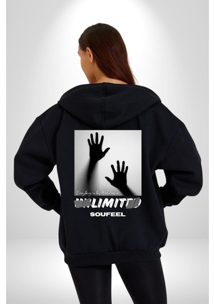 Bu Dünyada Her Şeyin Sınırsız Bir Sayısızlığı Vardır Kadın Erkek Baskılı Fermuarlı Kapüşonlu Hırka Sweatshirt