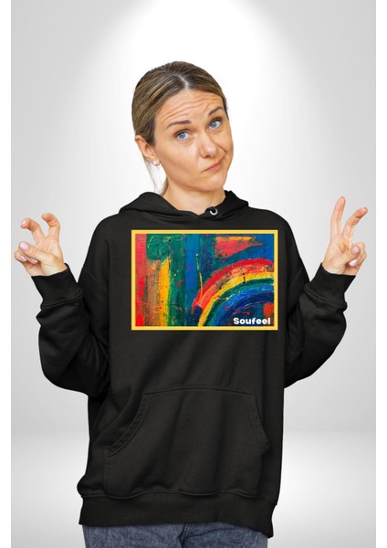 Modern Sanat Tablosu Kadın Erkek Baskılı Üç Iplik Siyah Kapüşonlu Hodie Sweatshirt fiyatları