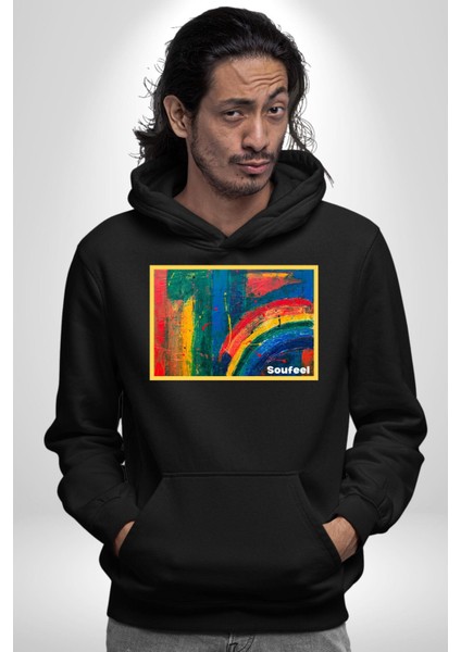 Modern Sanat Tablosu Kadın Erkek Baskılı Üç Iplik Siyah Kapüşonlu Hodie Sweatshirt modelleri