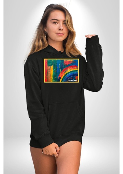 Modern Sanat Tablosu Kadın Erkek Baskılı Üç Iplik Siyah Kapüşonlu Hodie Sweatshirt indirimleri