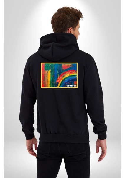 Modern Sanat Tablosu Kadın Erkek Baskılı Fermuarlı Kapüşonlu Hırka Sweatshirt