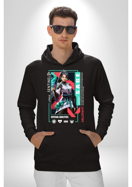 Sage Healer Karakter Kadın Erkek Baskılı Üç Iplik Siyah Kapüşonlu Hodie Sweatshirt indirimleri