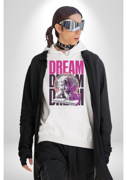 Kötü Yöntem Gül ve Heykel Kadın Erkek Baskılı Üç Iplik Beyaz Kapüşonlu Hodie Sweatshirt modelleri