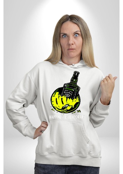 Gülen Surat Mutluluk Geçicidir Kadın Erkek Baskılı Üç Iplik Beyaz Kapüşonlu Hodie Sweatshirt fiyatları