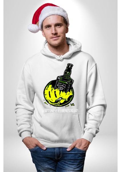 Gülen Surat Mutluluk Geçicidir Kadın Erkek Baskılı Üç Iplik Beyaz Kapüşonlu Hodie Sweatshirt modelleri