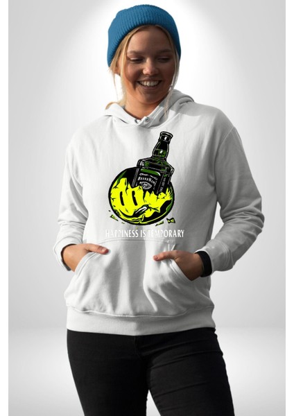 Gülen Surat Mutluluk Geçicidir Kadın Erkek Baskılı Üç Iplik Beyaz Kapüşonlu Hodie Sweatshirt fırsatları