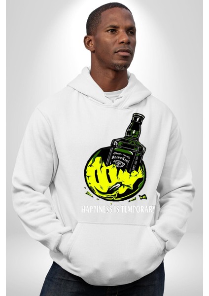 Gülen Surat Mutluluk Geçicidir Kadın Erkek Baskılı Üç Iplik Beyaz Kapüşonlu Hodie Sweatshirt indirimleri