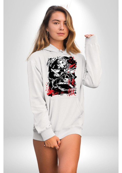 Demon Slayer Kyojuro Rengoku Anime Kadın Erkek Baskılı Üç Iplik Beyaz Kapüşonlu Hodie Sweatshirt fırsatları