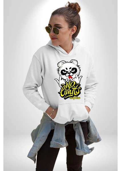 Havalı Panda Limit Yok Kadın Erkek Baskılı Üç Iplik Beyaz Kapüşonlu Hodie Sweatshirt fiyatları
