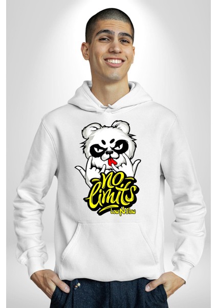 Havalı Panda Limit Yok Kadın Erkek Baskılı Üç Iplik Beyaz Kapüşonlu Hodie Sweatshirt fırsatları