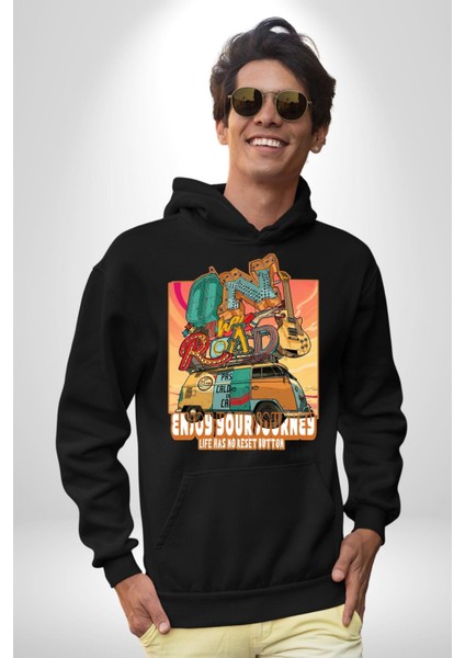 Yolculuğun Tadını Çıkart Barış Vosvosu Kadın Erkek Baskılı Üç Iplik Siyah Kapüşonlu Hodie Sweatshirt fiyatları