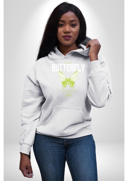 Otantik Kelebek Sokak Tarzı Kadın Erkek Baskılı Üç Iplik Beyaz Kapüşonlu Hodie Sweatshirt fırsatları