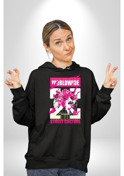 Dünya Çapında Özgürlük Sokak Tarzı Kadın Erkek Baskılı Üç Iplik Siyah Kapüşonlu Hodie Sweatshirt modelleri