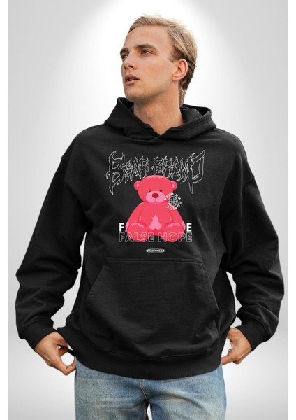 Umut Oyuncak Ayı Sokak Tarzı Kadın Erkek Baskılı Üç Iplik Siyah Kapüşonlu Hodie Sweatshirt fiyatları