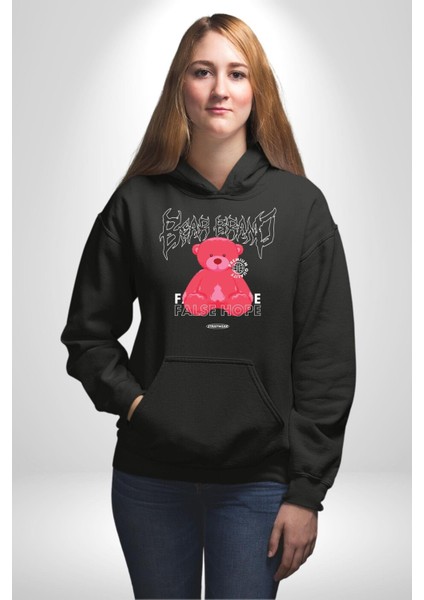 Umut Oyuncak Ayı Sokak Tarzı Kadın Erkek Baskılı Üç Iplik Siyah Kapüşonlu Hodie Sweatshirt fırsatları